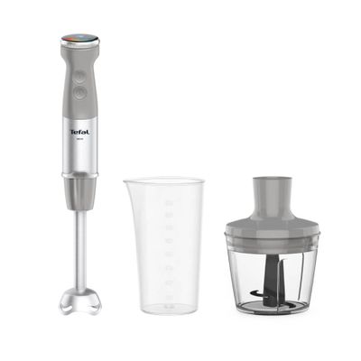 Blender vertical Tefal Quickchef+ HB672B30, 1000W, 20 trepte de viteză, funcție Turbo, 4 lame Powelix, capacitate tocător 500 ml, pahar gradat 800 ml, gri & argintiu