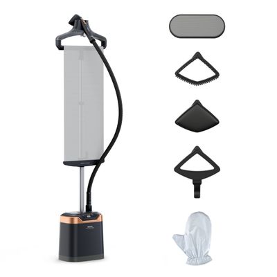 Aparat de calcat vertical Tefal Pro Style Care IT8480E1, 2000W, abur variabil 0-42 g/min, 5 nivele cantitate de abur, capacitate rezervor 1.3L, lungime cablu 1.8m, oprire automata, incalzire in 45s, functie de detartrare, negru