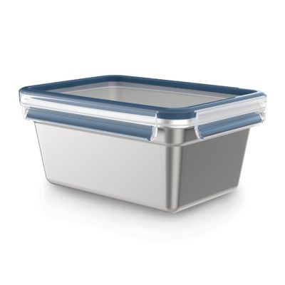 Caserolă Tefal MasterSeal Stainless Steel N1150610, 2 L, inox, capac din plastic, compatibil cu mașina de spălat vase, gri & albastru