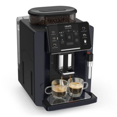 Espressor automat Krups Sensation EA910B10, 1450W, 15 bari, 5 rețete, ecran tactil, rezervor cafea 260g, duză de abur, Sistem Thermoblock Compact, negru & violet