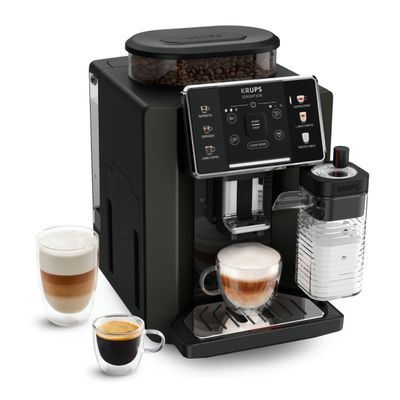 Espressor automat Krups Sensation Milk M50 EA912910, 1450W, 15 bari, 6 rețete, ecran tactil, 260g, 1.7l, 3 trepte temperatură, râșniță 5 nivele, tehnologie Milk Maestro, negru