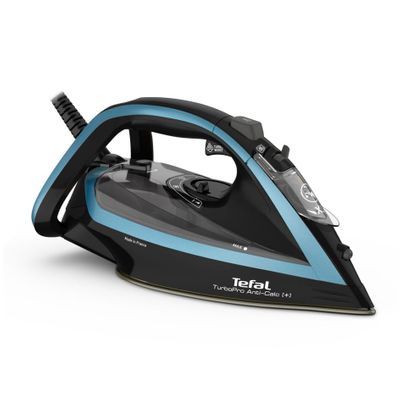 Fier de calcat Tefal Turbo Anti-Calc FV5695E1, 3000W, jet abur 270 g/min, abur variabil 0-50 g/min, rezervor 300ml, talpa Durilium AirGlide Autoclean, colector anticalcar, oprire automata, negru/albastru