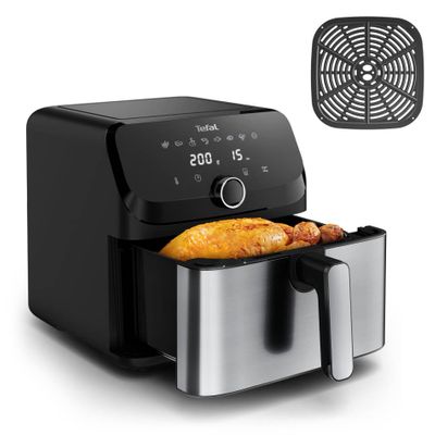 Friteuză cu aer cald Tefal Easy Fry Mega EY855D10, 2020W, capacitate 7.5L, până la 8 persoane, 8 programe, înveliș antiaderent, oprire automată, control temperatură 80°C - 200°C, argintiu & negru