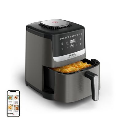Friteuză cu aer cald Tefal Easy Fry Silence EY551HE0, 1670W, 5L, 10 programe automate, ecran LCD, silențioasă, cu mâner fix, cronometru, gri