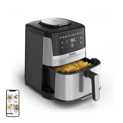 Friteuză cu aer cald Tefal Easy Fry Silence EY552DE0, 1670W, 5L, 10 programe automate, ecran LCD, silențioasă, cu mâner detașabil, cronometru, argintiu & negru