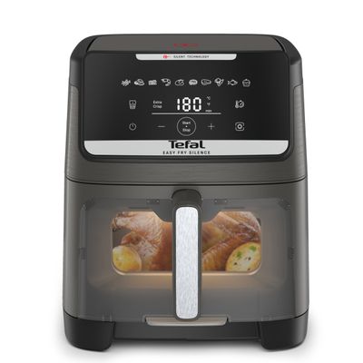 Friteuză cu aer cald Tefal Easy Fry Silence EY846HE0, 1800W, 7L - Air fryer cu 10 programe automate, ecran LCD, silențioasă, tehnologie Extra Crisp, oprire automată, gri
