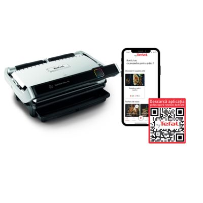 Grătar electric Tefal OptiGrill Elite XL GC760D30, 2200 W, 16 programe de gatit, senzor de gatire, indicator nivel de gătire, plci 40x20cm detașabile, termostat reglabil, negru/inox