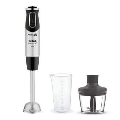 Mixer vertical Tefal Quickchef 2 în 1 HB659838, 1000W, 20 de viteze, recipient 800 ml, sistem antistropire, tocător 500 ml, argintiu