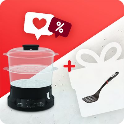 Pachet PROMO Aparat de gatit cu aburi Tefal MiniCompact VC139810 & Spatulă cu fante Ingenio K2060814,