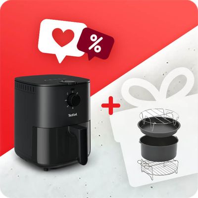 PACHET PROMO Friteuză cu aer cald Easy Fry Essential EY130815 & Set 4 accesorii Tefal XA112010, tava pizza, vas copt, gratar friptura, suport frigarui