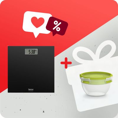 Pachet PROMO Cântar de baie Tefal Premiss PP1400V0 & Caserolă Tefal MasterSeal to Go pentru salată K3100112