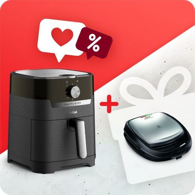 Pachet PROMO Friteuză electrică 2 în 1 cu aer cald și grătar Tefal Easy Fry & Grill EY501815 & Sandwich maker multifuncțional 3in1 SNACK TIME SW342D38