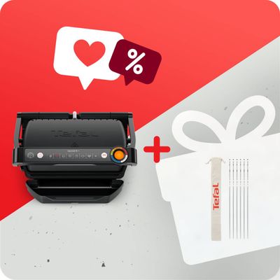 Pachet PROMO Grătar electric Tefal Optigrill+ GC717810 & Set de 6 frigarui XL din oțel inoxidabil Tefal K185S734