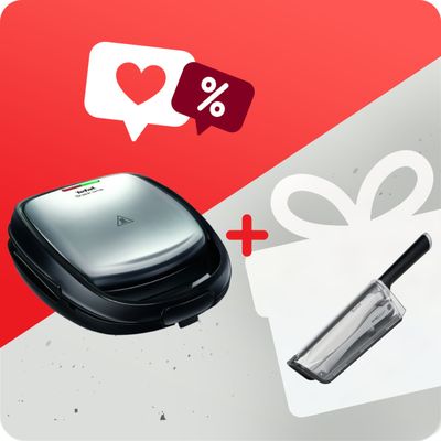 Pachet PROMO Sandwich maker multifuncțional 3in1 SNACK TIME SW342D38 & Cuțitul bucătarului cu suport de ascuțire Tefal Ever Sharp K2569004