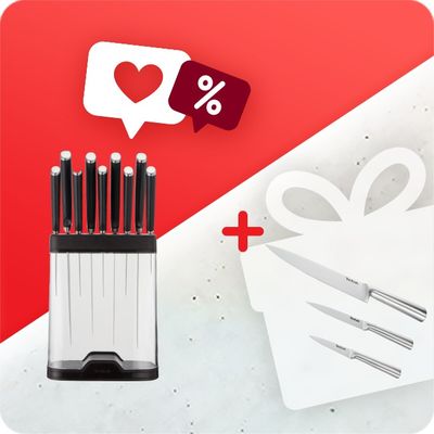 Pachet PROMO Suport universal pentru cuțite Tefal Ingenio K2350204 & Set de 3 cuțite Tefal Expertise K121S375