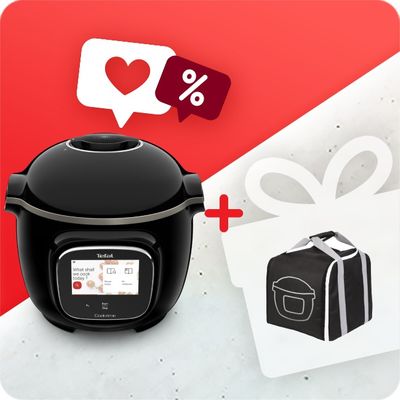 Pachet PROMO Multicooker inteligent cu gătire sub presiune Cook4me touch cu conexiune WiFi, Tefal CY912831 & Geanta de transport pentru multicookerele Cook4me Tefal XA607800