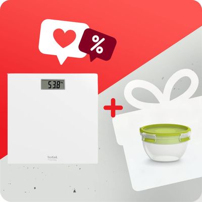 Pachet PROMO Cântar de baie Tefal Premiss PP1401V0 & Caserolă Tefal MasterSeal to Go pentru salată K3100112