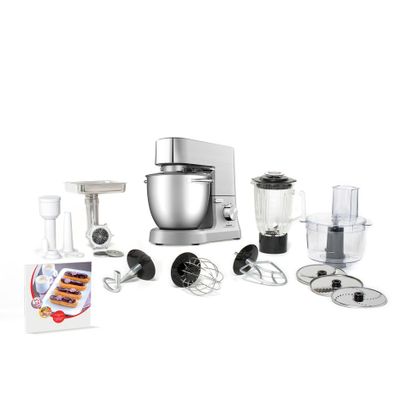 Robot de bucatarie planetar Masterchef Grande TEFAL QB813D38, 1500 W, 8 viteze, bol 6.7 l, 6 accesorii, argintiu