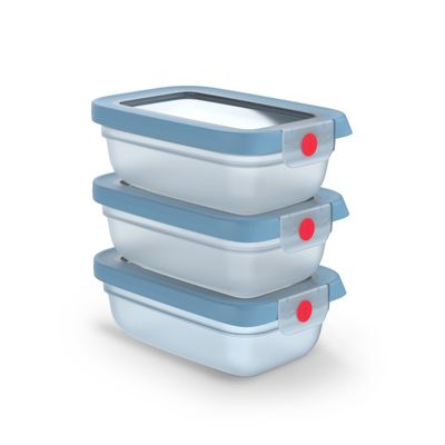 Set de 3 caserole Tefal ONEClick N1230510, 0.3 L, plastic, închidere 100% etanşă, fără BPA, albastru