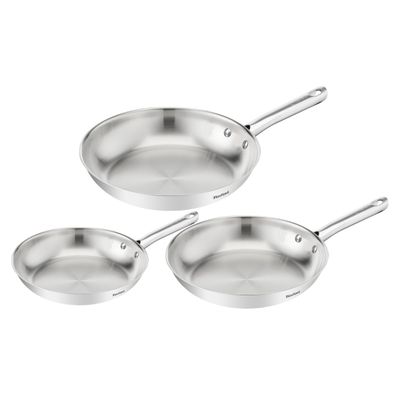 Set de tigăi cu 3 piese Tefal Duetto On B866S334, 20/24/28 cm, oțel inoxidabil, bază Thermo-Fusion™, inducție