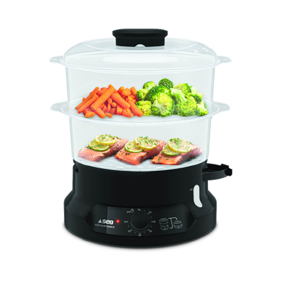 Aparat de gatit cu aburi Tefal MiniCompact VC139810, 800W, capacitate 6L, preparare 2 retete simultan, 2 compartimente, timer 60 minute, indicator niv