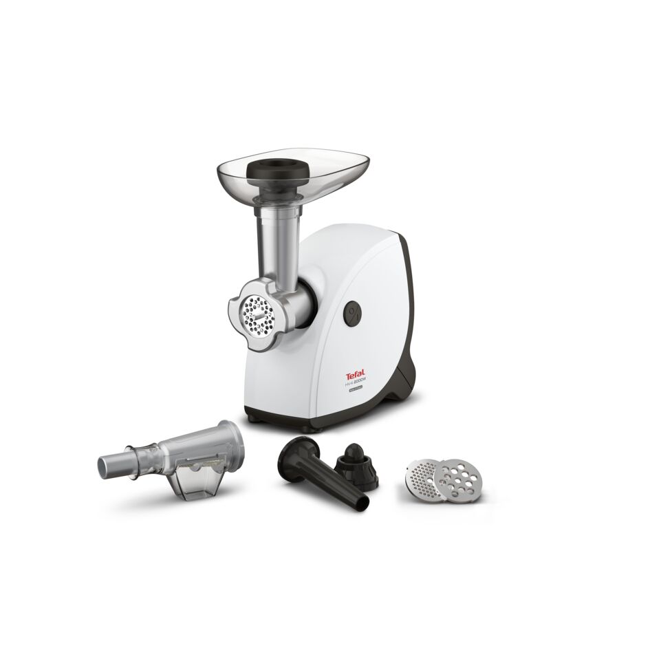 Mașină de tocat carne Tefal HV4 6 în 1 NE463138, 2000W, 2.3kg / min, 3 site de tocat, accesoriu cârnați, kebbe, suc de roșii, mâner incorporat, alb