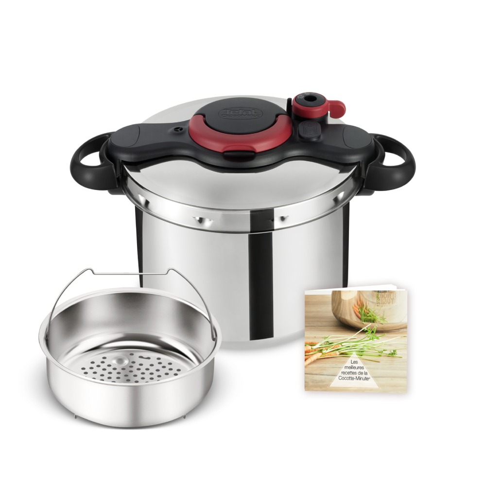 Oală sub presiune Tefal ClipsoMinut&#039;® Easy P4624966, compatibil cu inducția, inox, indicator de presiune, 5 puncte de securitate, argintiu