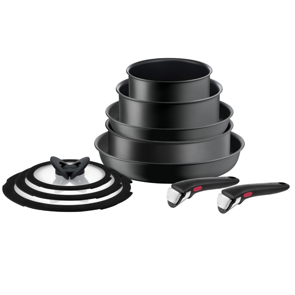 Set 10 piese Tefal Ingenio Ultimate L7649153, oala 16 / 20 cm, tigaie wok 24 cm, tigaie saute 24 cm, tigaie 28 cm, 2 mânere, capace de sticlă 16 / 20