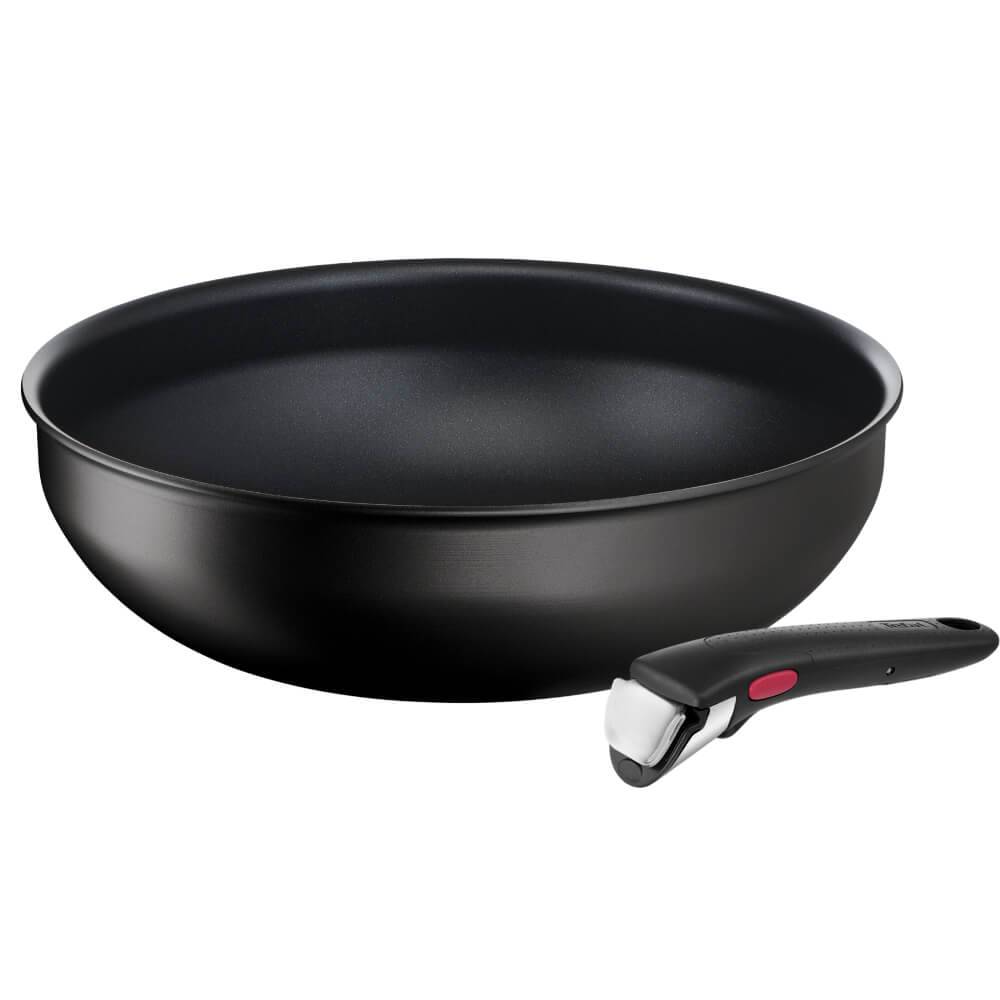 Set de 2 piese Tefal Ingenio Eco Resist L3979302, tigaie wok 26 cm, mâner detașabil, indicator Thermo Signal, înveliș antiaderent Titanium Anti-Scratc