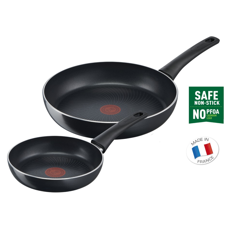 Set 2 tigăi Tefal Generous Cook C2789032, 20 / 28 cm, inducție, înveliș antiaderent, indicator Thermo-Signal, formă adâncă, negru