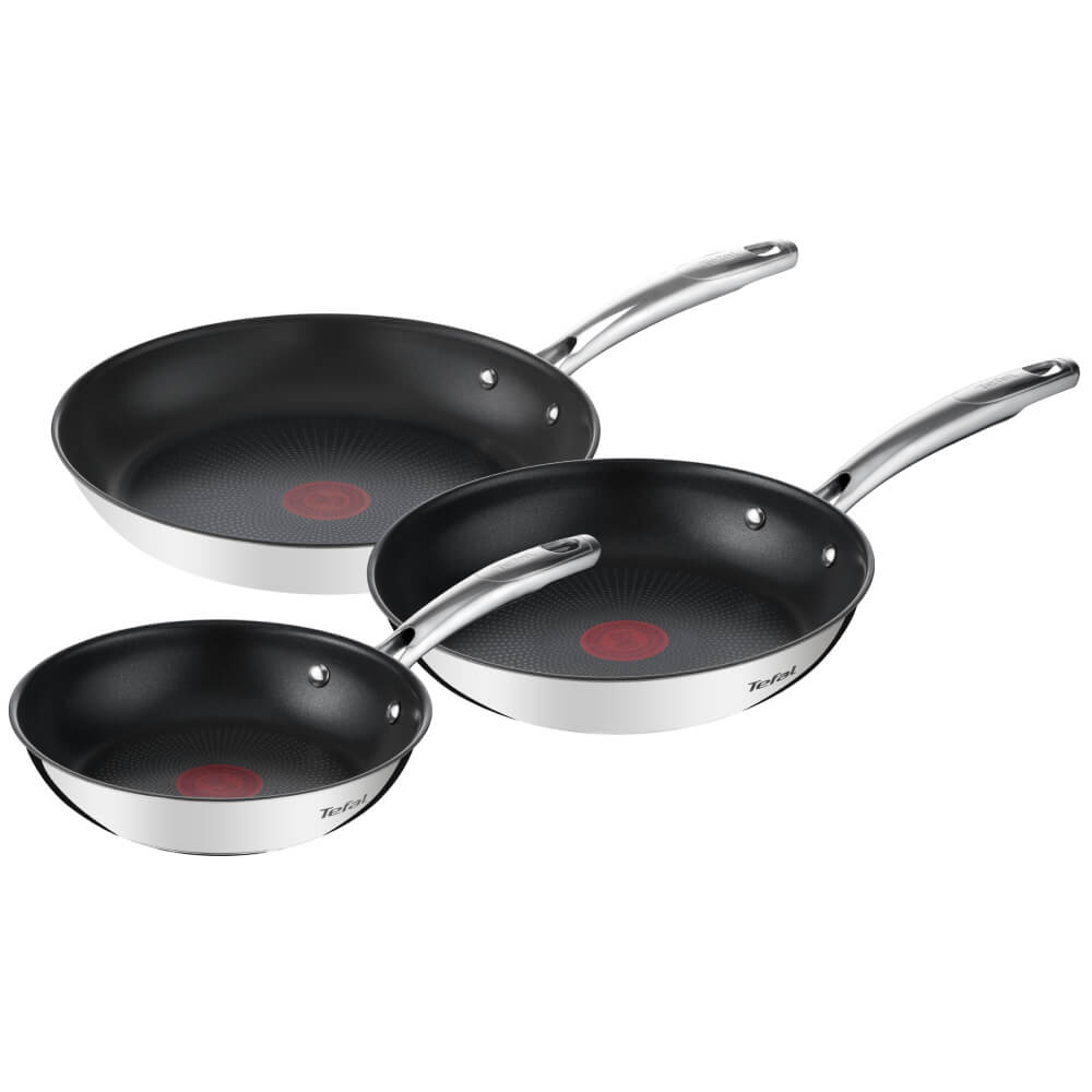 Set de tigăi cu 3 piese Tefal Duetto G732S334 de 20/24/28 cm, inducție, înveliș antiaderent, exterior inox