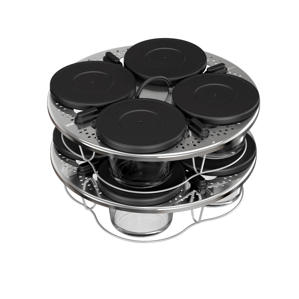 Set de 8 recipiente de sticla cu capac si suport Tefal XA6140E0, compatibile cu multicookerul Tefal Cook4me, seriile CY85xx, CY91xx, transparente