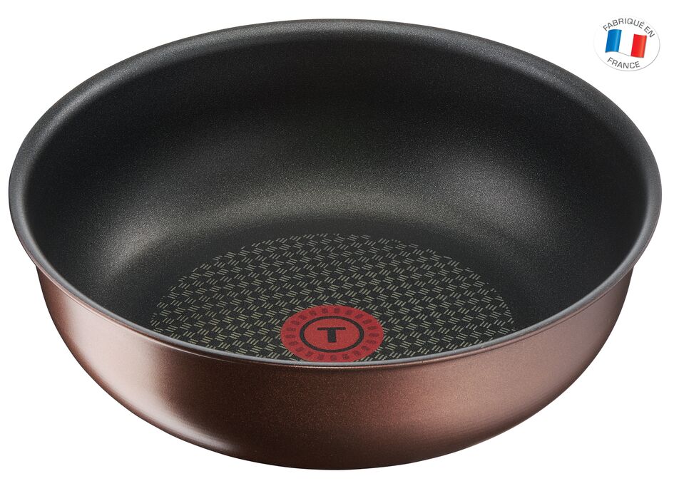 Tigaie wok Ingenio Eco Respect de 26 cm L6757703, indicator termic Thermo-Signal™, 100% aluminiu reciclat, inducție, maro-portocaliu